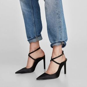 Zara satin cross strap mule heels